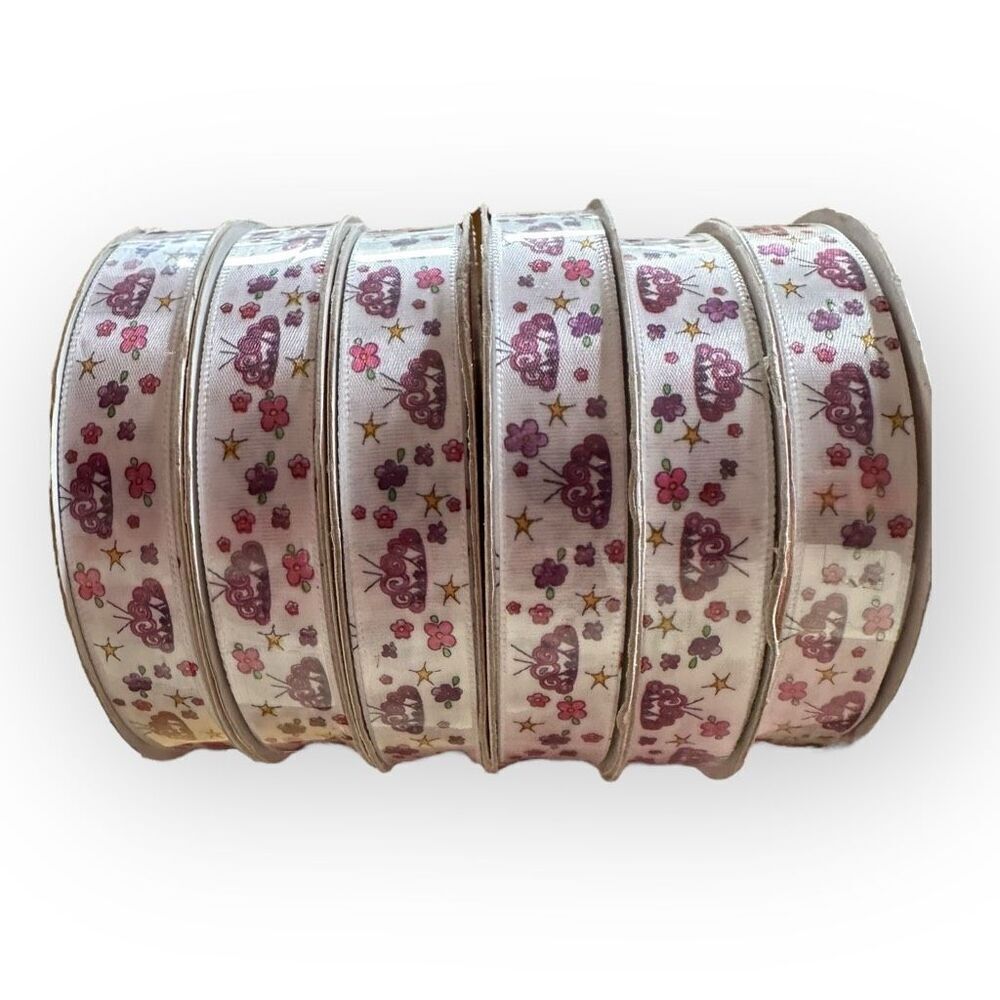 Craft Smart Ribbon Lot of 6 Spools Princess Tiara Floral Star 5/8”x3yd Pink Purp